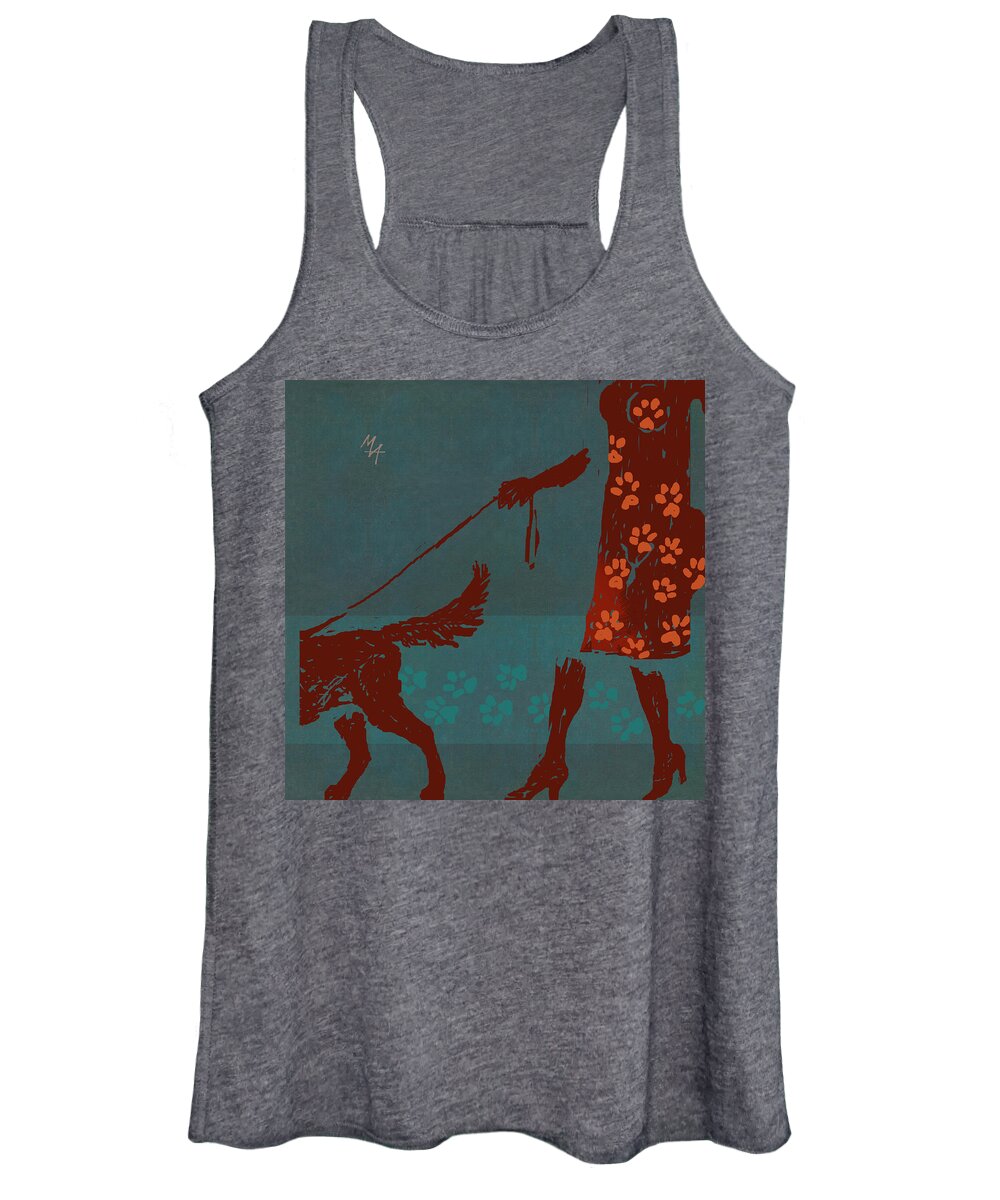Dog Women's Tank Top featuring the painting Dog Walker by Attila Meszlenyi