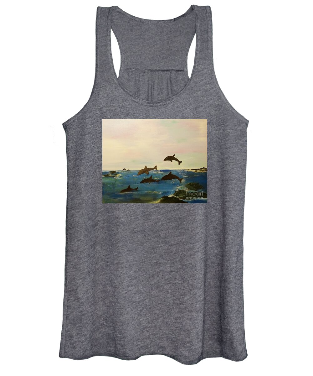 Dolphins Leaping Women's Tank Top featuring the painting Dolphin Bay by Karen Jane Jones
