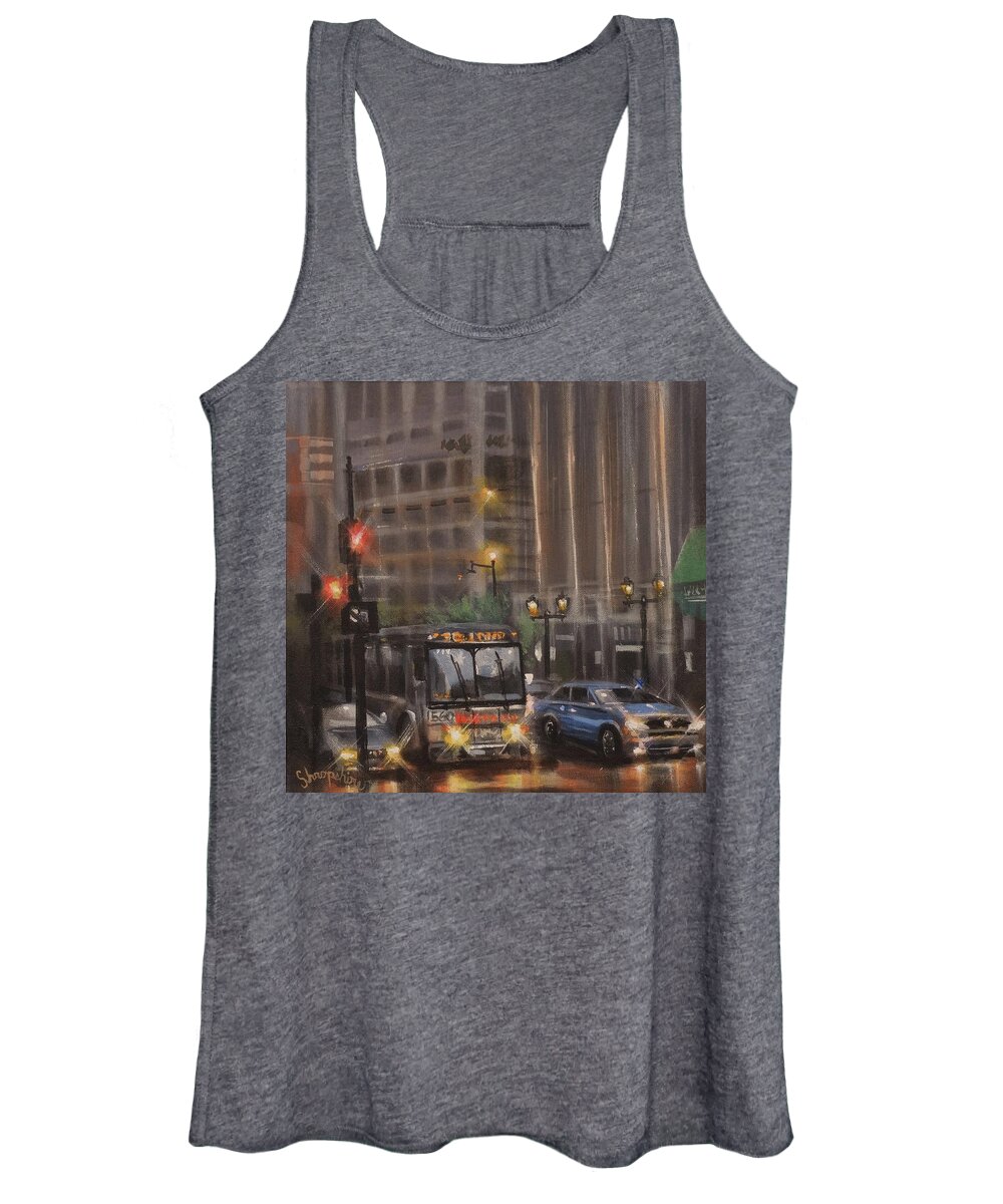 Milwaukee Women's Tank Top featuring the painting Downtown Bus by Tom Shropshire