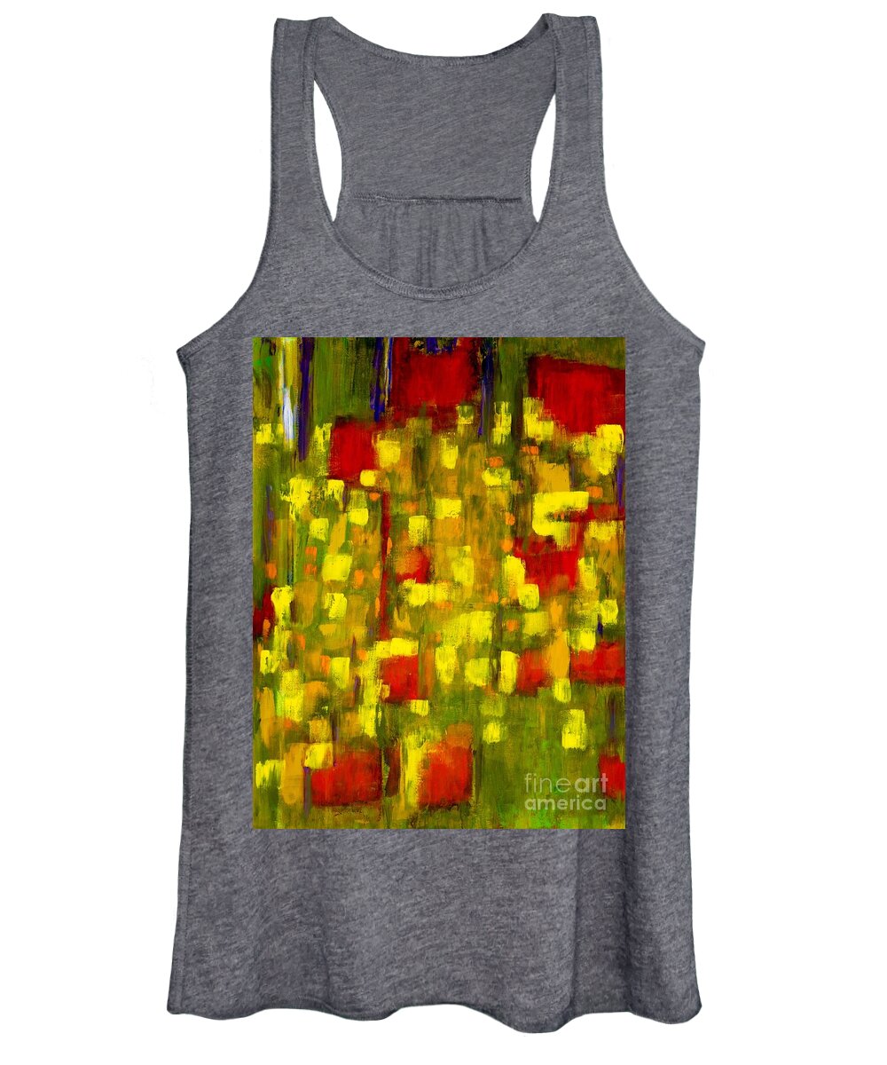 Painting-abstract Acrylic Women's Tank Top featuring the painting Downtown City Lights by Catalina Walker