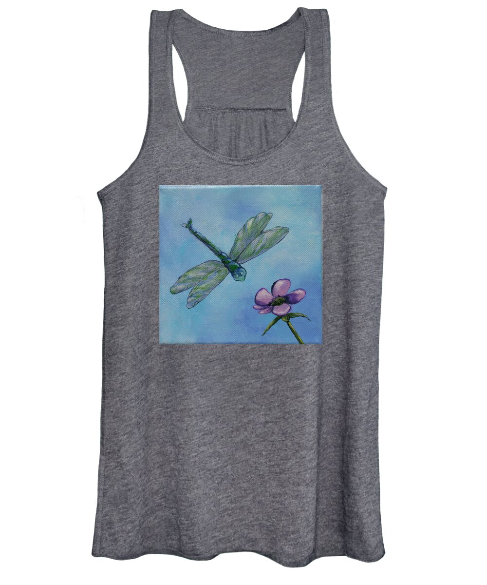 Dragon Fly Women's Tank Top featuring the painting Dragon Fly and Purple Flower by Donna Tucker
