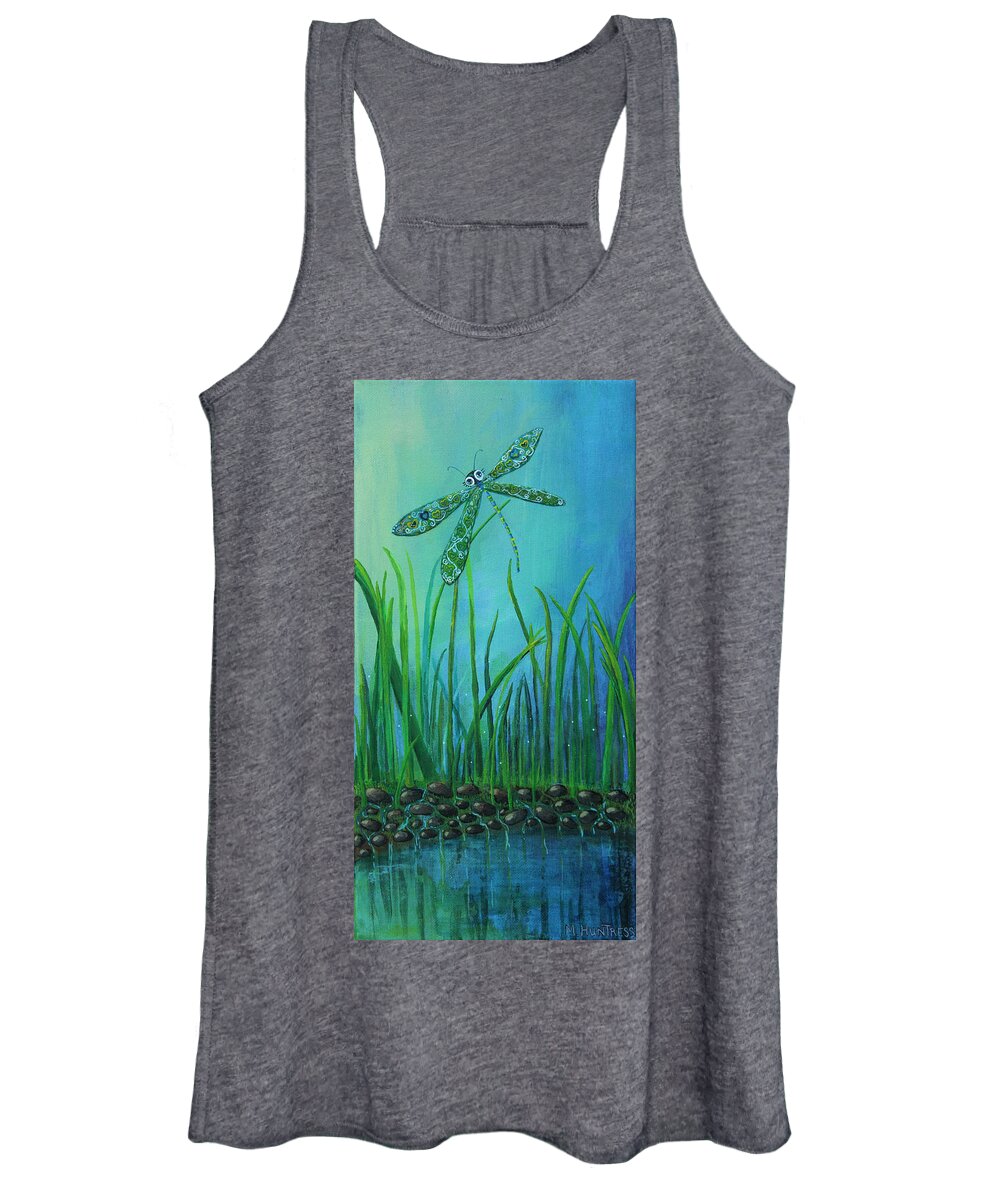 Dragon Fly Women's Tank Top featuring the painting Dragonfly at the Bay by Mindy Huntress
