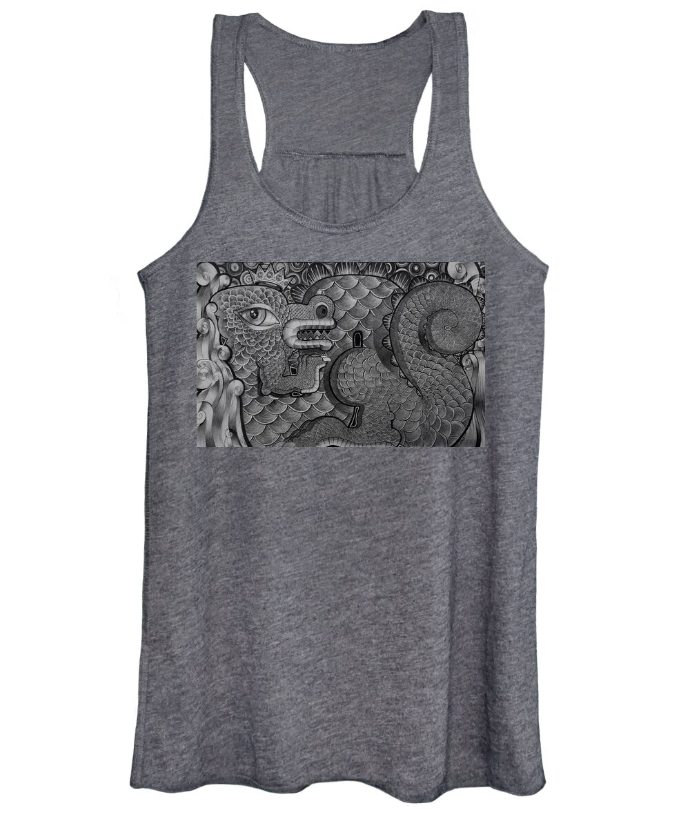 Art Women's Tank Top featuring the drawing Dragon King by Myron Belfast