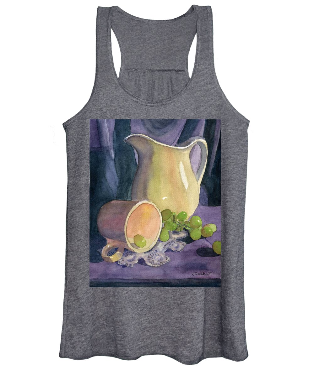Watercolor Women's Tank Top featuring the painting Drapes and Grapes by Lynne Reichhart