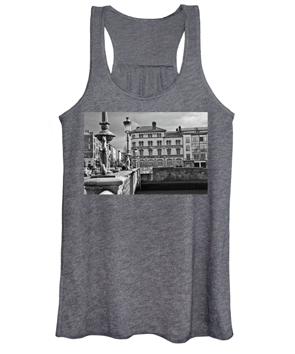 Ireland Women's Tank Top featuring the photograph Dublin in Black and White Grattan Bridge by Marisa Geraghty Photography
