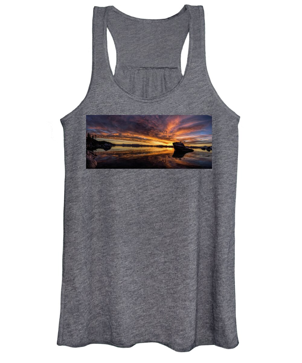 Lake Women's Tank Top featuring the photograph East Shore sunset panorama by Martin Gollery