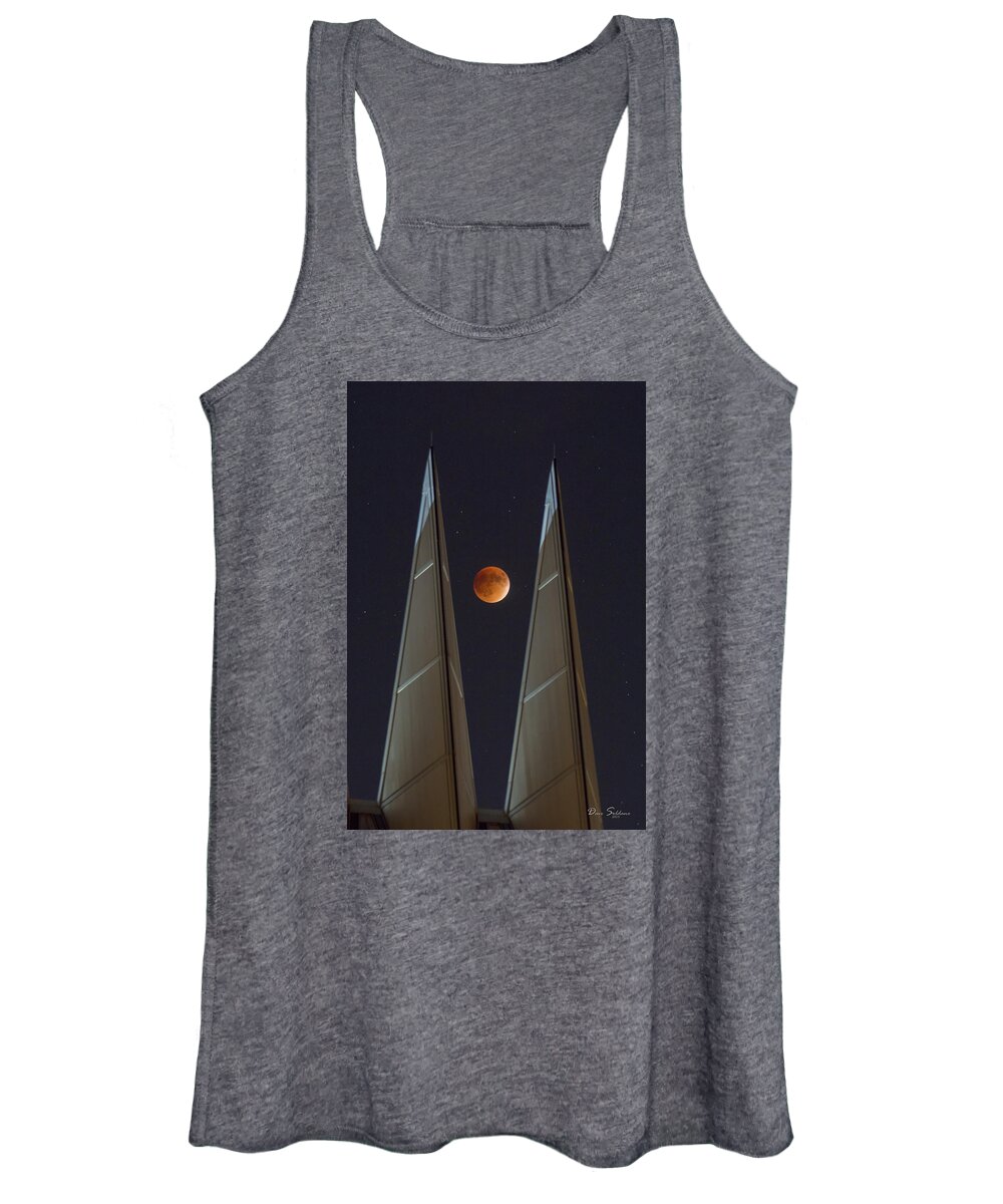 #superbloodmoon Women's Tank Top featuring the photograph Eclipse Beween the Spires by David Soldano