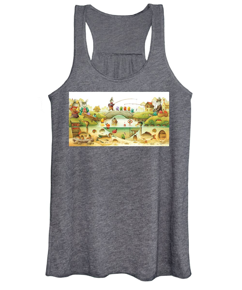 Eggs Easter Rabbit Women's Tank Top featuring the painting Eggstown by Kestutis Kasparavicius