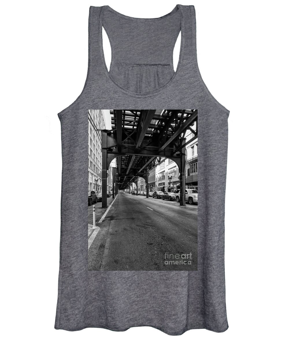 Cars Women's Tank Top featuring the photograph Elevated train track The Loop in Chicago, IL by Patricia Hofmeester