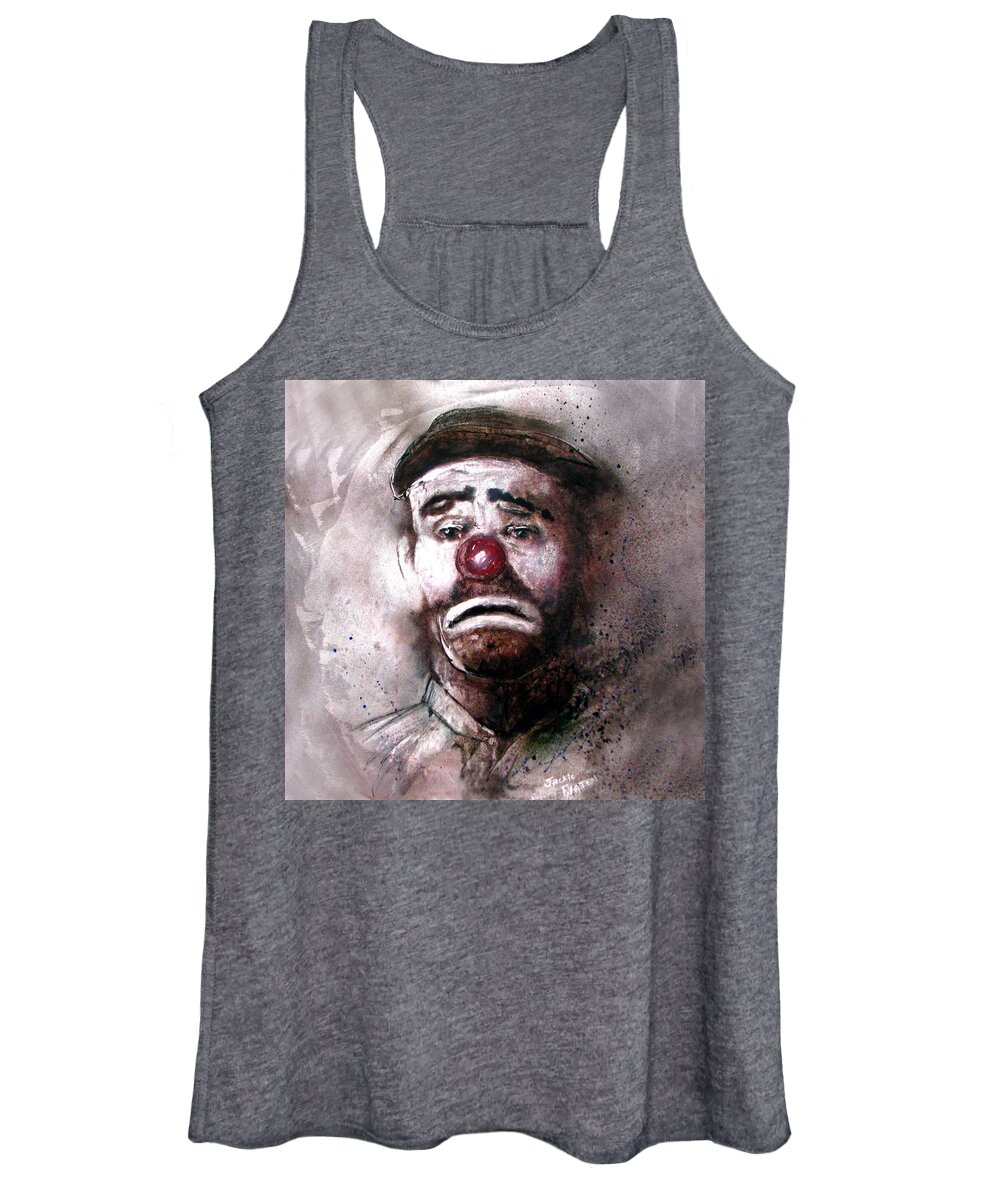 Canvas Prints Women's Tank Top featuring the painting Emmit Kelly Clown by Jackie Flaten