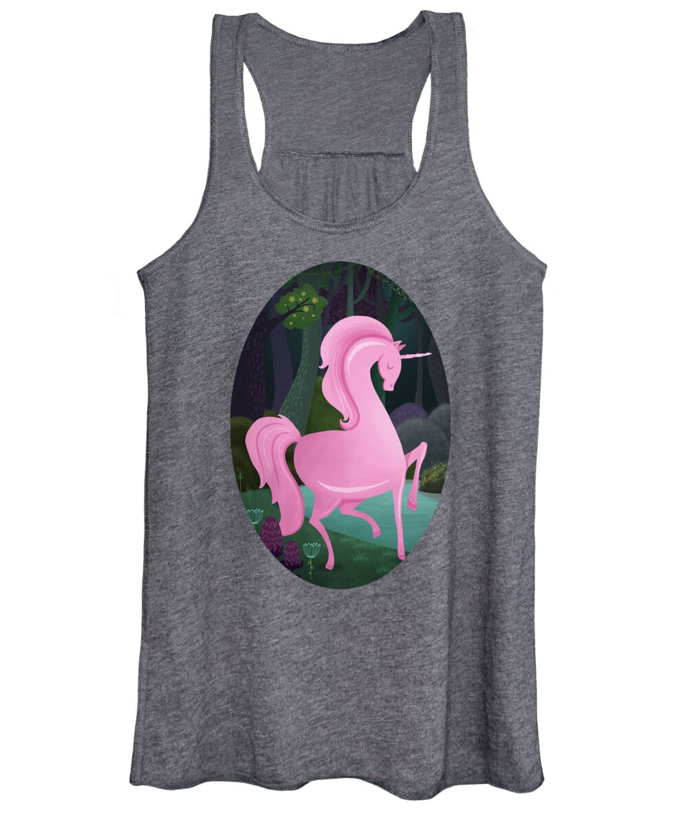 Enchanted Women's Tank Top featuring the digital art Enchanted Woodlands And A Pink Unicorn by Little Bunny Sunshine