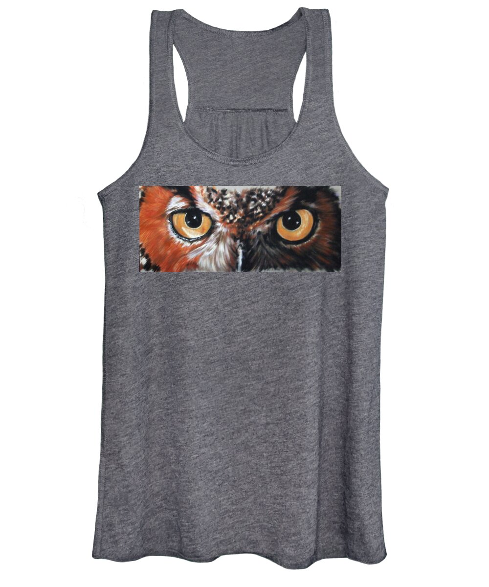 Bird Of Prey Women's Tank Top featuring the pastel Great Horned Owl Stare by Barbara Keith