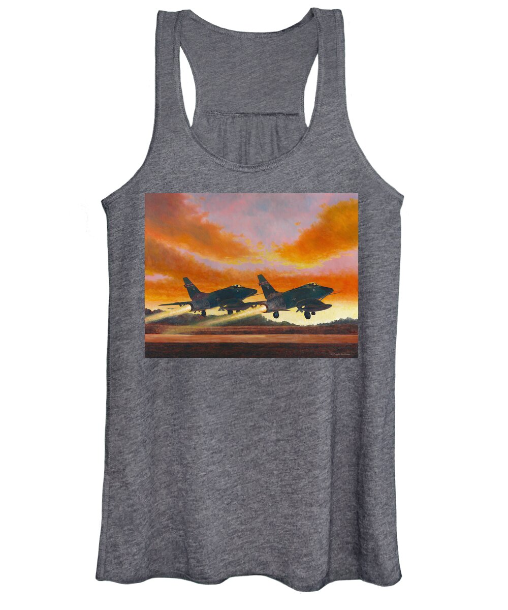 Aviation Art Women's Tank Top featuring the painting F-100D's Missouri ANG at Dusk by Douglas Castleman