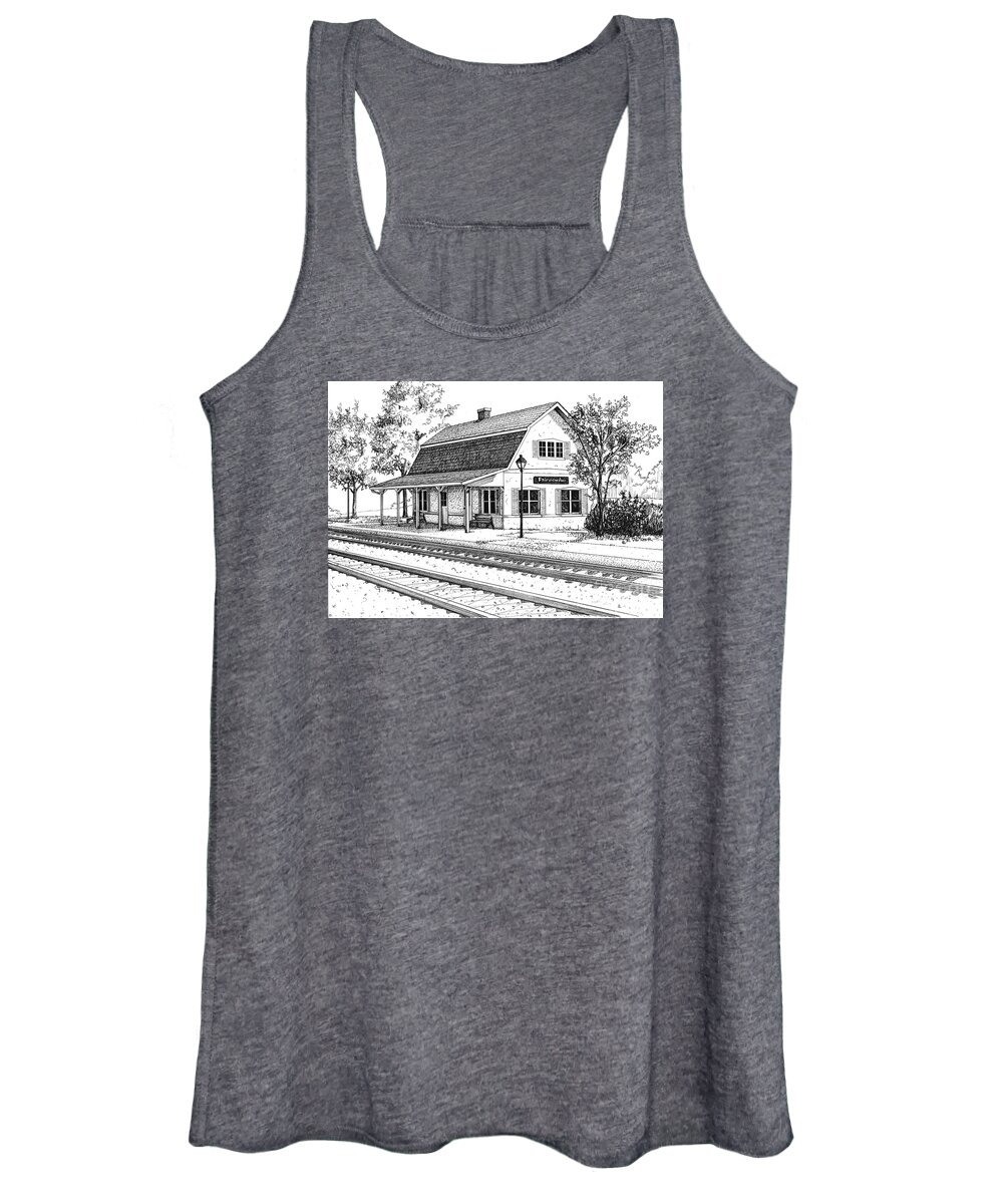 Station Women's Tank Top featuring the drawing Fairview Ave Train Station by Mary Palmer