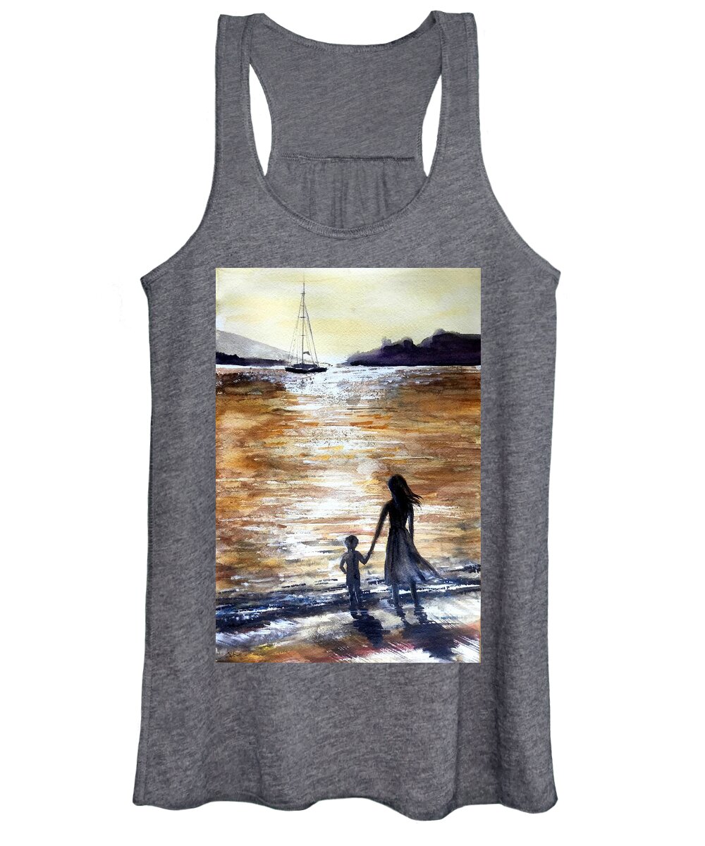 Ocean Women's Tank Top featuring the painting Farewell by Katerina Kovatcheva