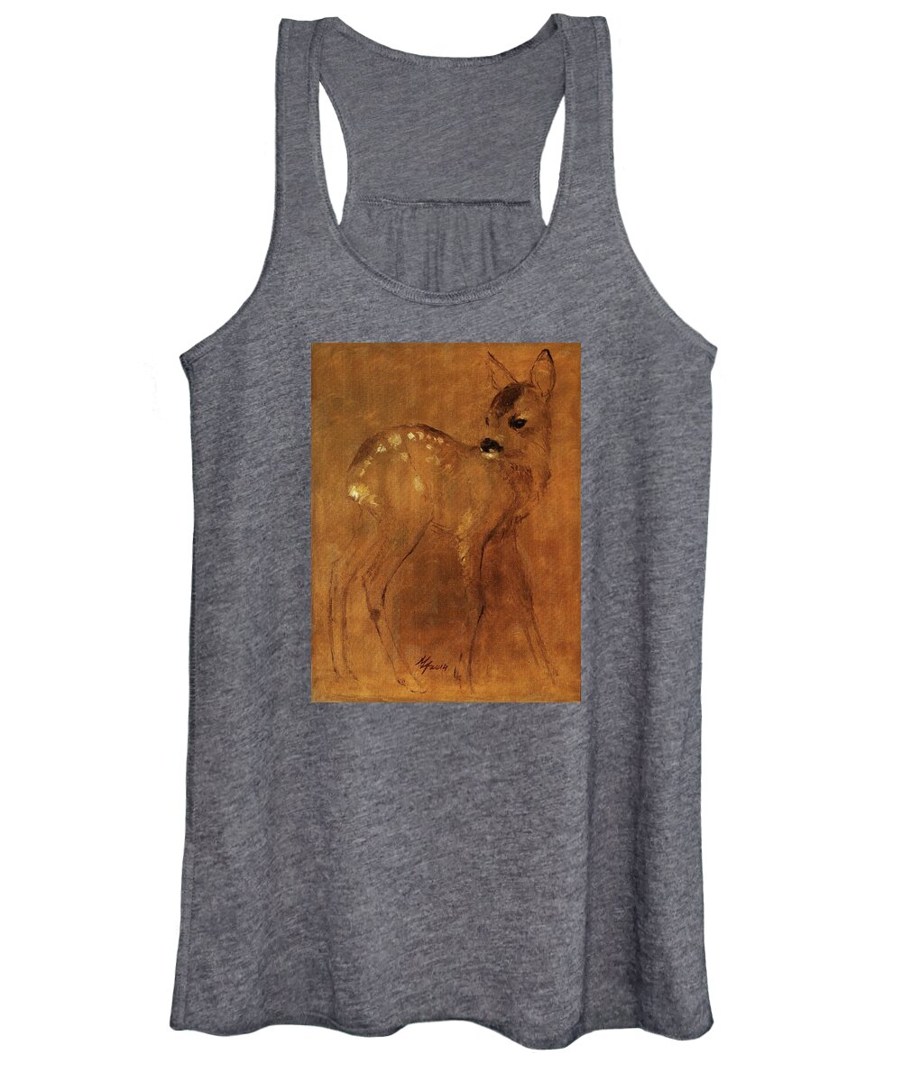 Roe Women's Tank Top featuring the painting Fawn by Attila Meszlenyi