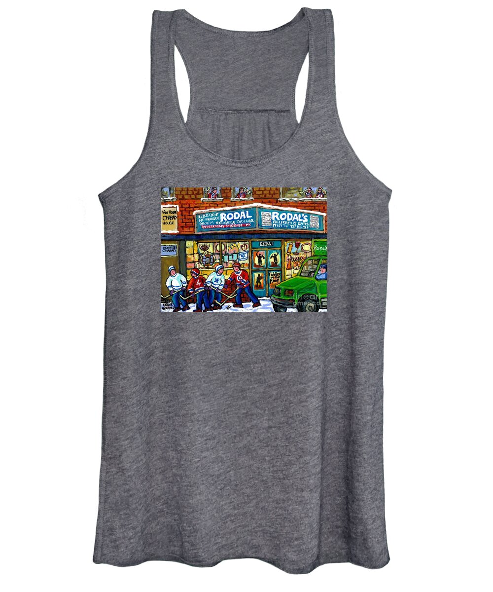 Montreal Women's Tank Top featuring the painting Fiddler On The Roof Painting Canadian Art Jewish Montreal Memories Rodal Gift Shop Van Horne Hockey by Carole Spandau