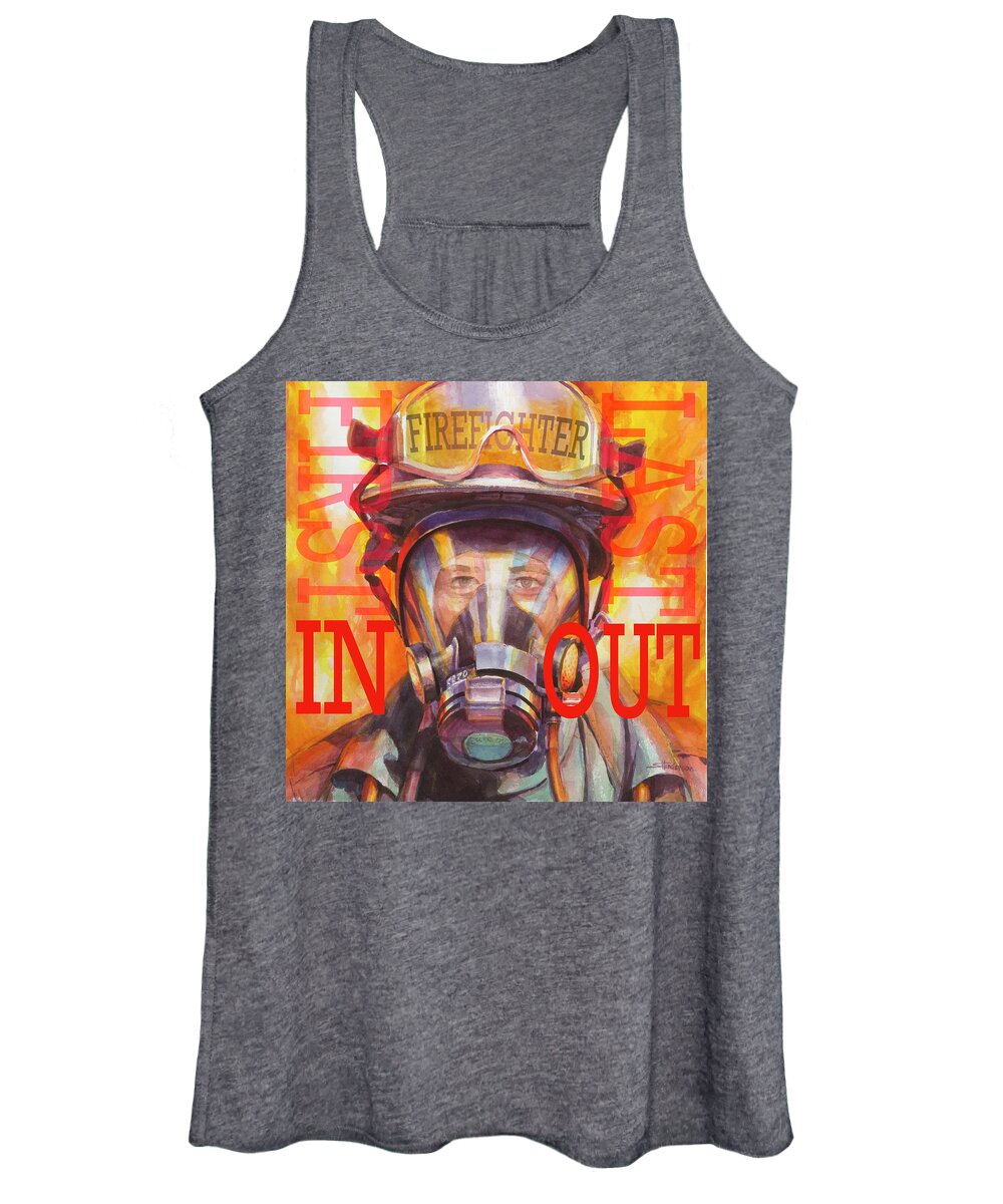 Firefighter Women's Tank Top featuring the painting Firefighter by Steve Henderson