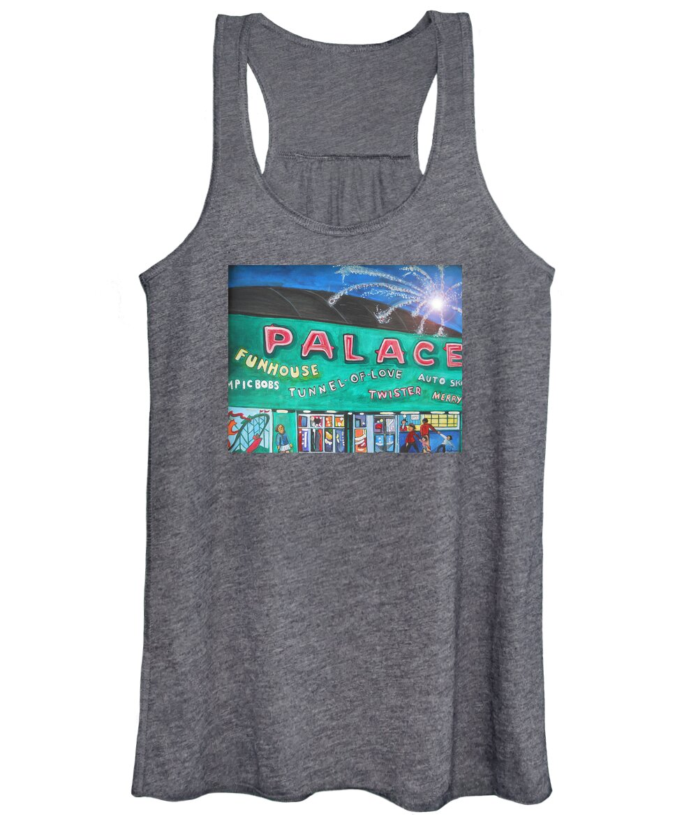Asbury Park Art Women's Tank Top featuring the painting Fireworks at the Palace by Patricia Arroyo