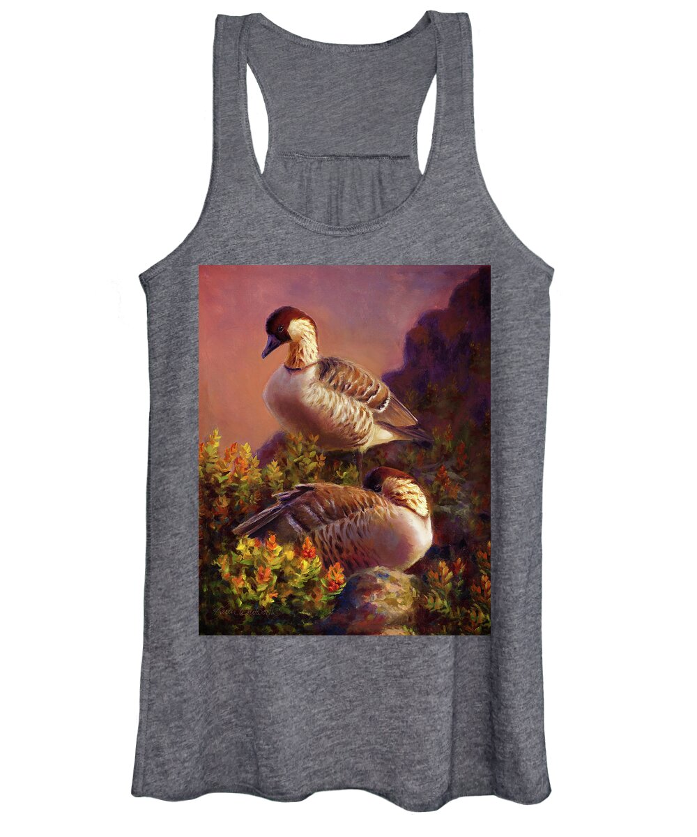 Art Women's Tank Top featuring the painting First Light Nene Hawaiian Goose by K Whitworth