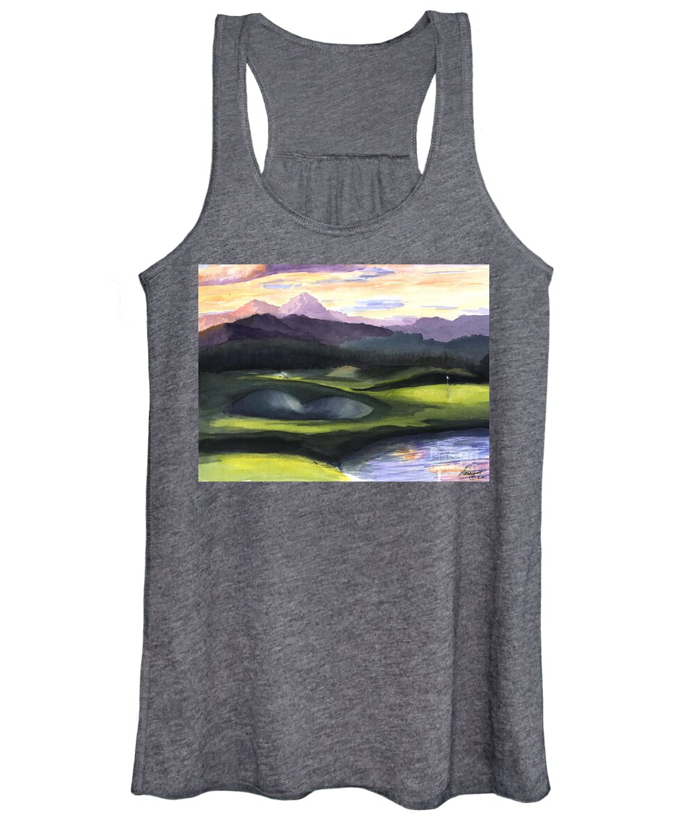 Golf Course Women's Tank Top featuring the painting First on the Course by Maria Hunt