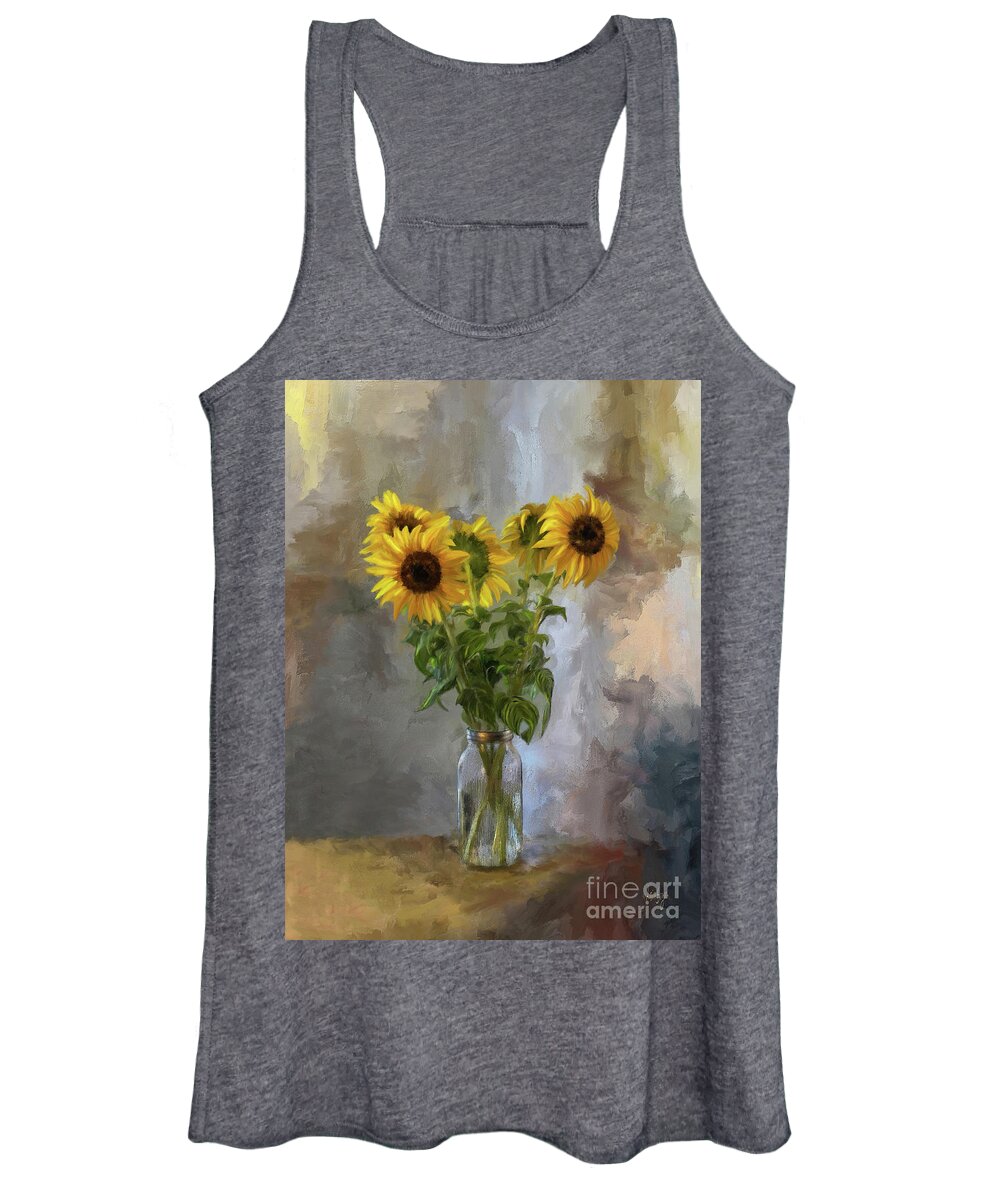 Sunflower Women's Tank Top featuring the digital art Five Sunflowers Centered by Lois Bryan