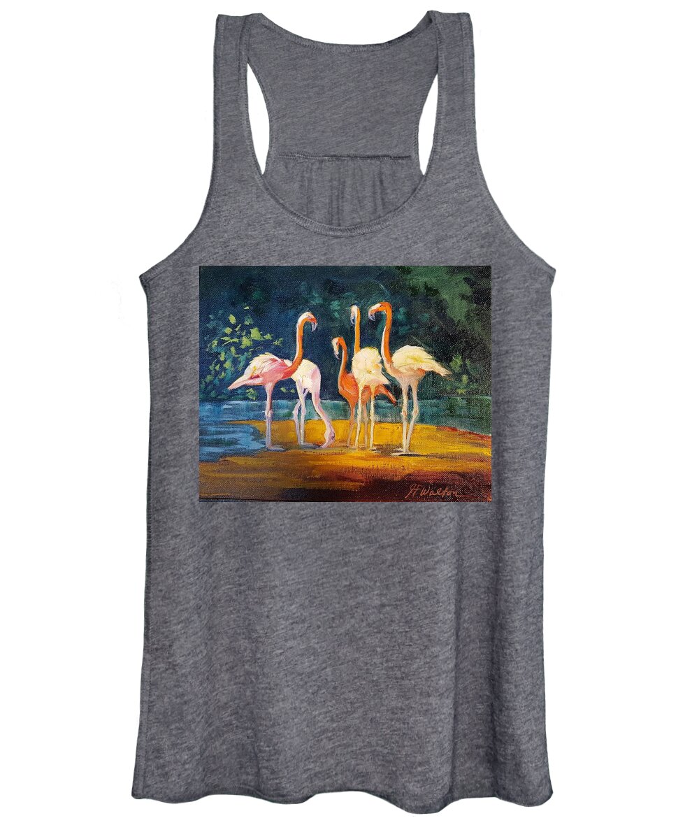 Flamingos Women's Tank Top featuring the painting Flamingos by Judy Fischer Walton