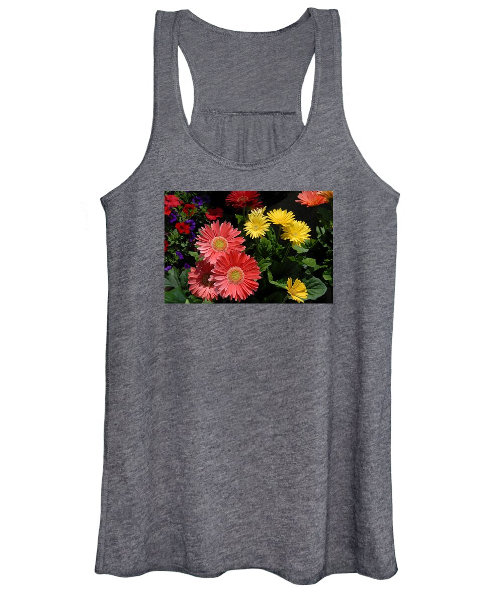 Splendid Pink Hibiscus With White Accents And Green Leaves Under July Sunlight At Freehold Women's Tank Top featuring the photograph Flowers 728 by Joyce StJames