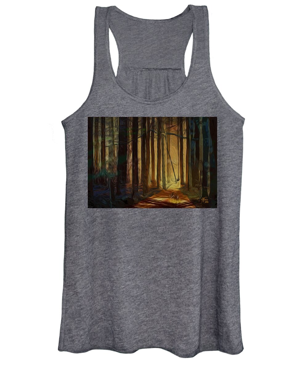 Artwork For Sale Women's Tank Top featuring the digital art Forrest sun by Vincent Franco