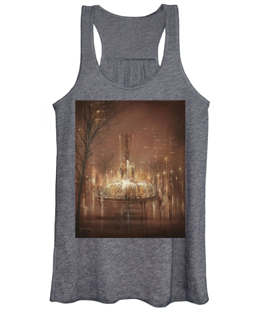 Fountain Square Women's Tank Top featuring the painting Fountain Square by Tom Shropshire