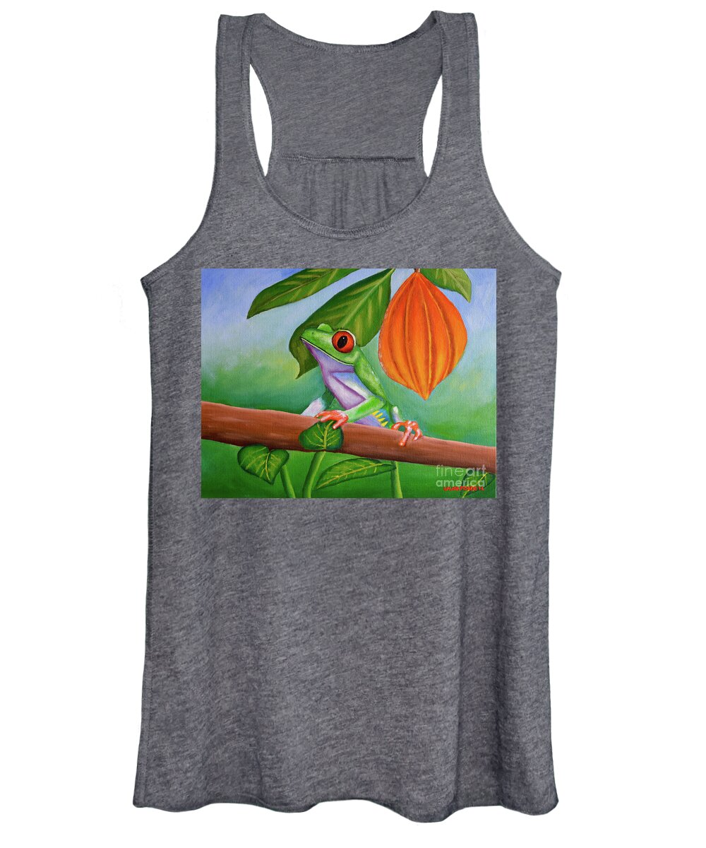 Frog Women's Tank Top featuring the painting Frog and Cocoa Pod by Laura Forde