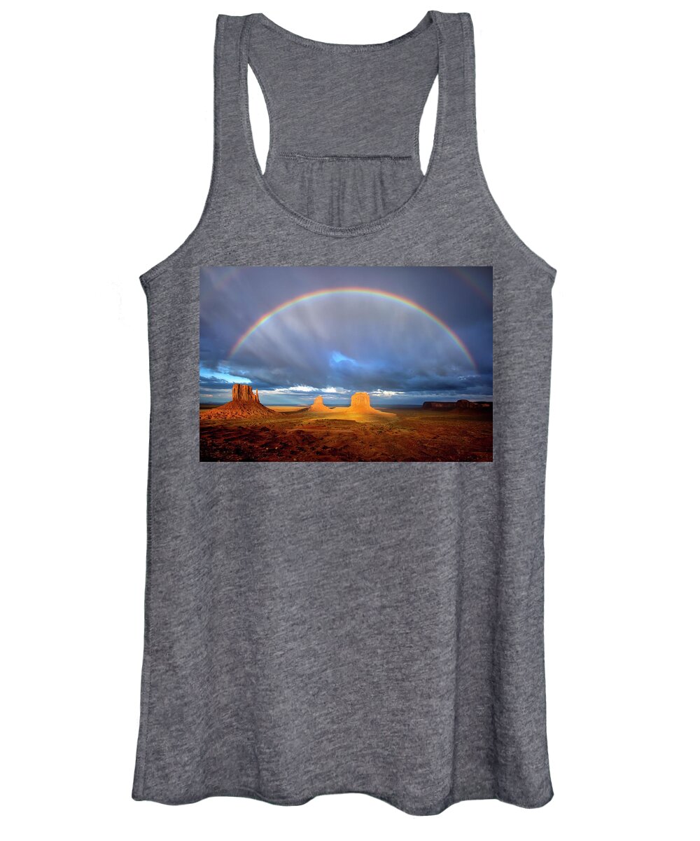 Usa Women's Tank Top featuring the photograph Full Rainbow Over The Mittens by Harriet Feagin