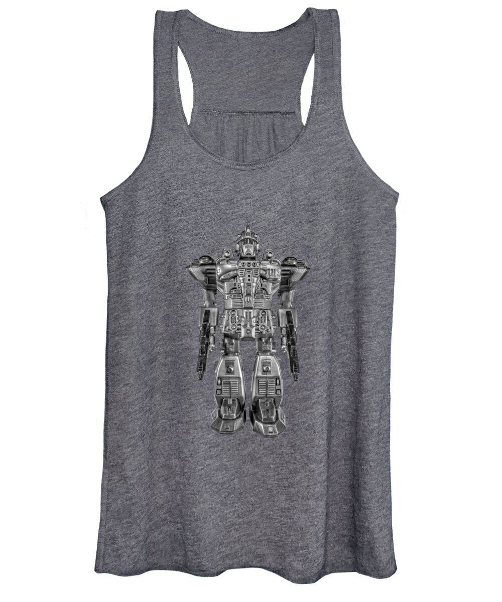 Art Women's Tank Top featuring the photograph Future Cop Robot BW by YoPedro