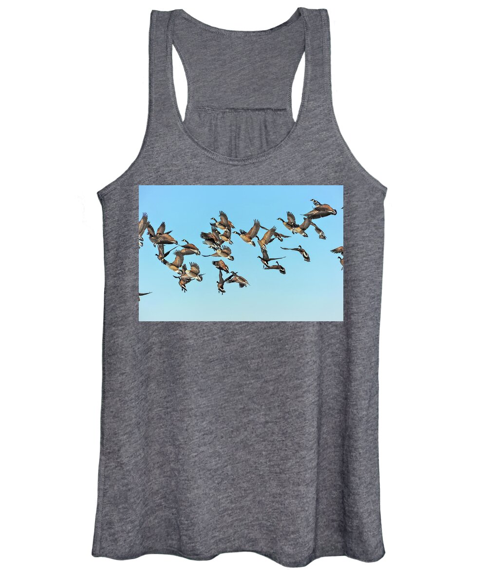 Branta Women's Tank Top featuring the photograph Geese in flight by Patrick Wolf