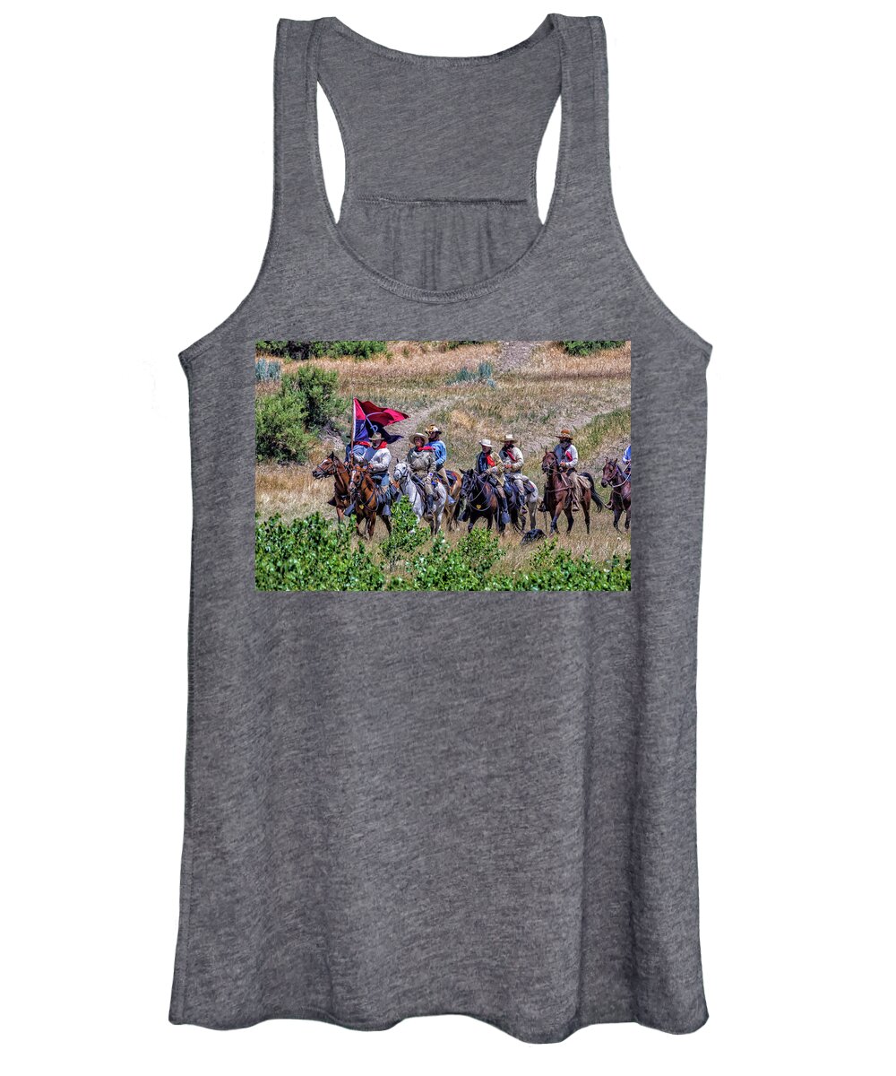 Little Bighorn Re-enactment Women's Tank Top featuring the photograph General Custer and his Entourage by Donald Pash