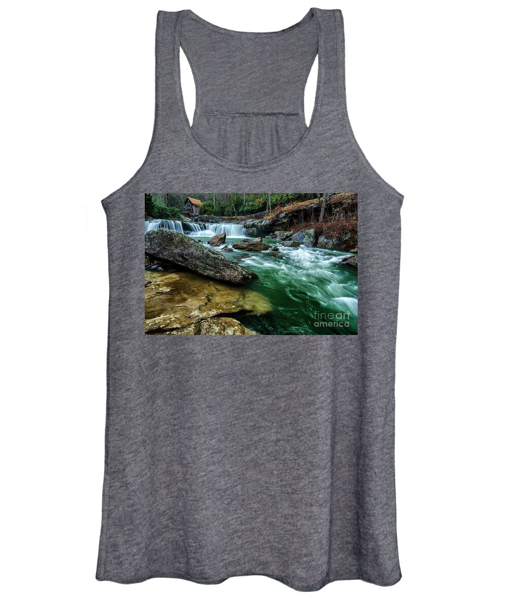 Babcock State Park Women's Tank Top featuring the photograph Glade Creek and Grist Mill by Thomas R Fletcher