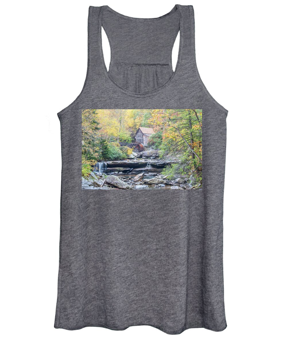 Photosbymch Women's Tank Top featuring the photograph Glade Creek Grist Mill in Autumn by M C Hood