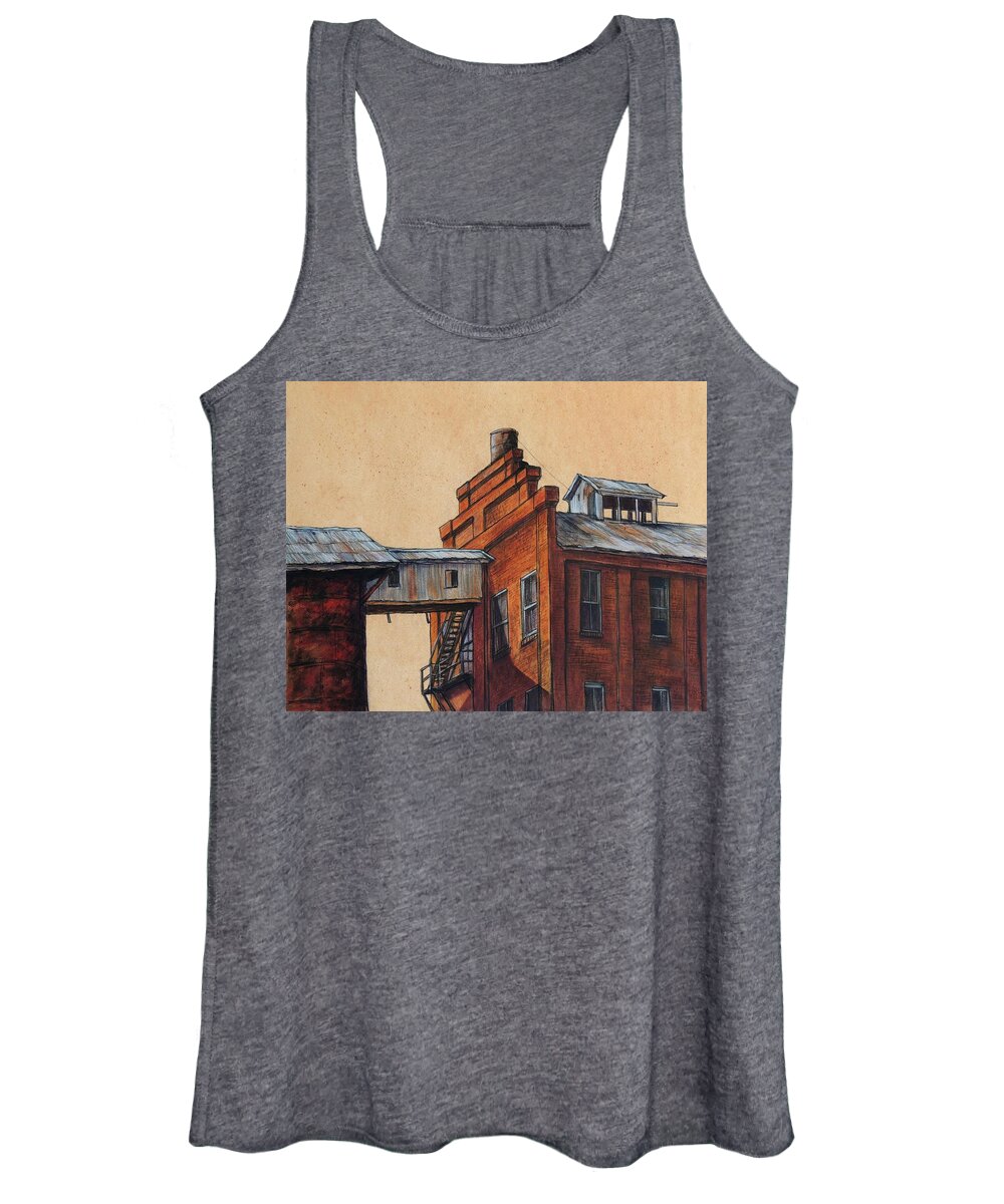Globe Mills Women's Tank Top featuring the painting Globe Mills Walkway by Candy Mayer