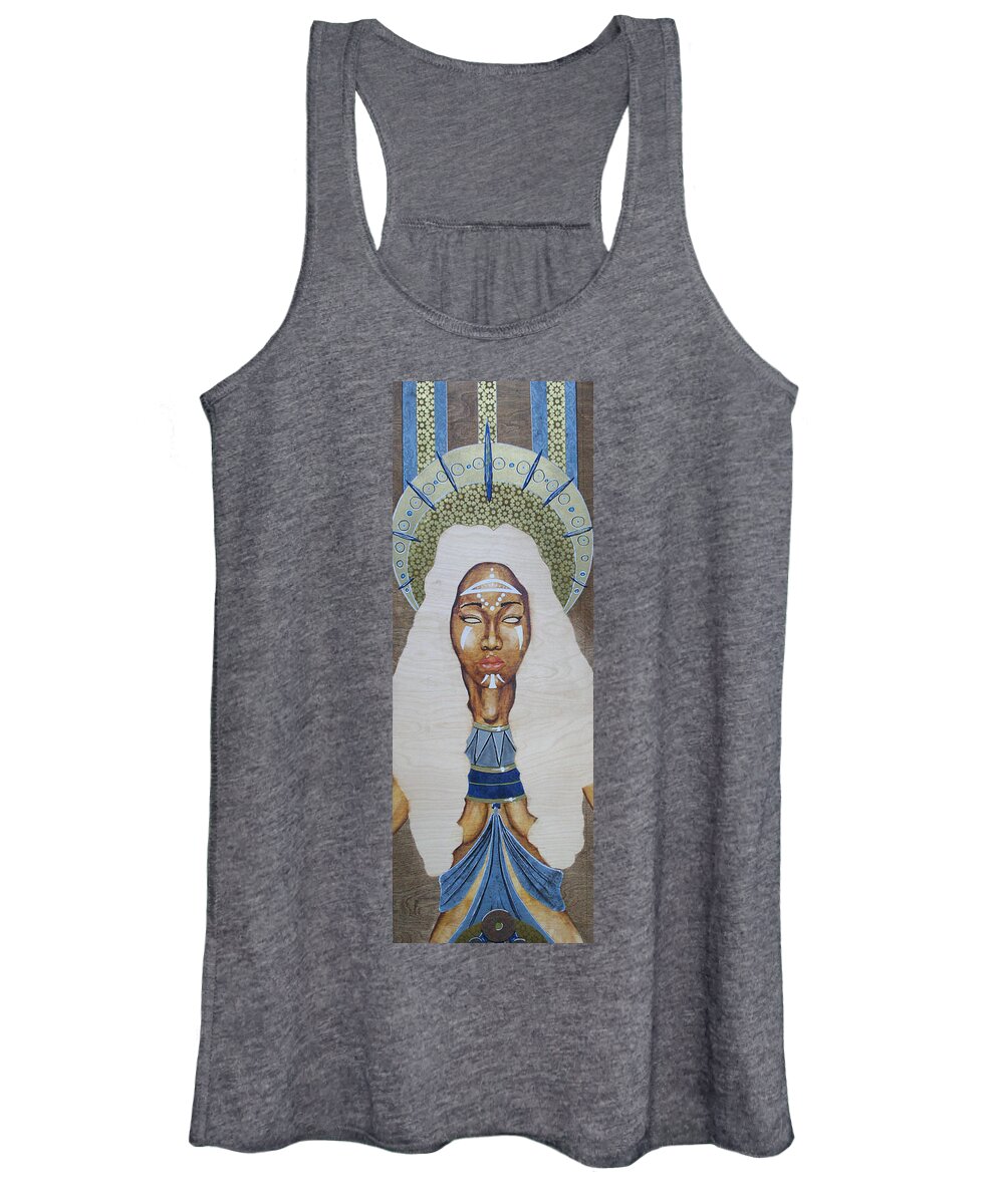 Black Women's Tank Top featuring the mixed media Goddess on the Throne by Edmund Royster