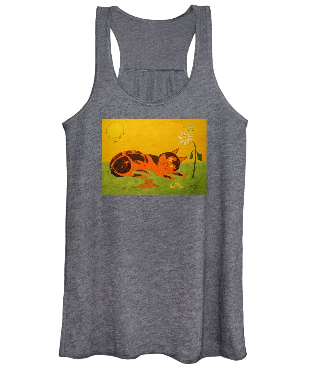 Hagood Women's Tank Top featuring the painting Golden cat reclining by Lew Hagood