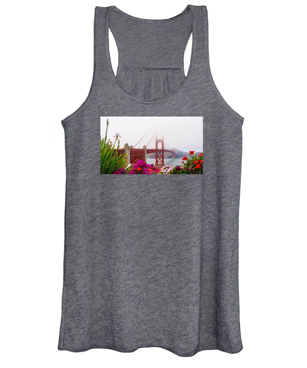 Golden Gate Women's Tank Top featuring the photograph Golden Gate Bridge Flowers 2 by Lawrence S Richardson Jr
