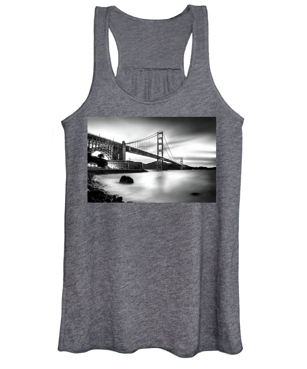 Golden Gate Bridge Women's Tank Top featuring the photograph Golden Gateway BW by Az Jackson