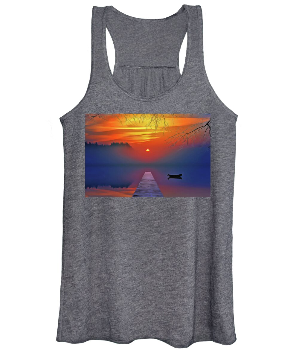 Golden Lake Women's Tank Top featuring the painting Golden Lake by Harry Warrick