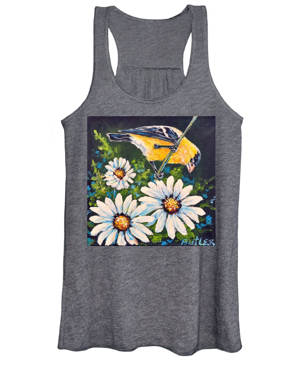 Goldfinch Flower Daisy Nature Women's Tank Top featuring the painting Goldfinch and Daisy by Gail Butler