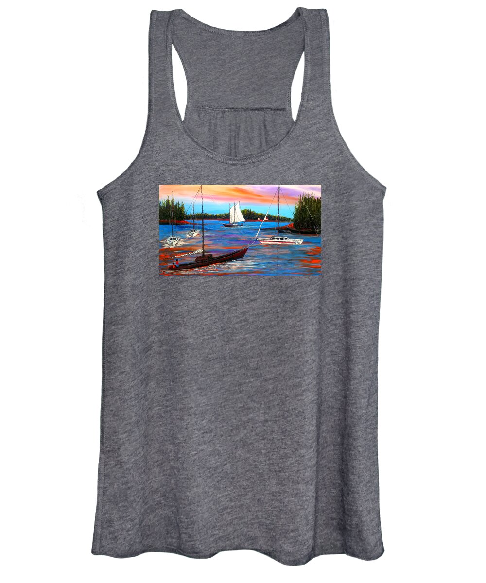  Women's Tank Top featuring the painting Government Island On The Columbia River by James Dunbar
