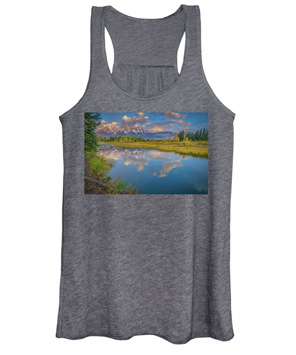 Adventure Women's Tank Top featuring the photograph Grand Teton Morning Reflection by Scott McGuire