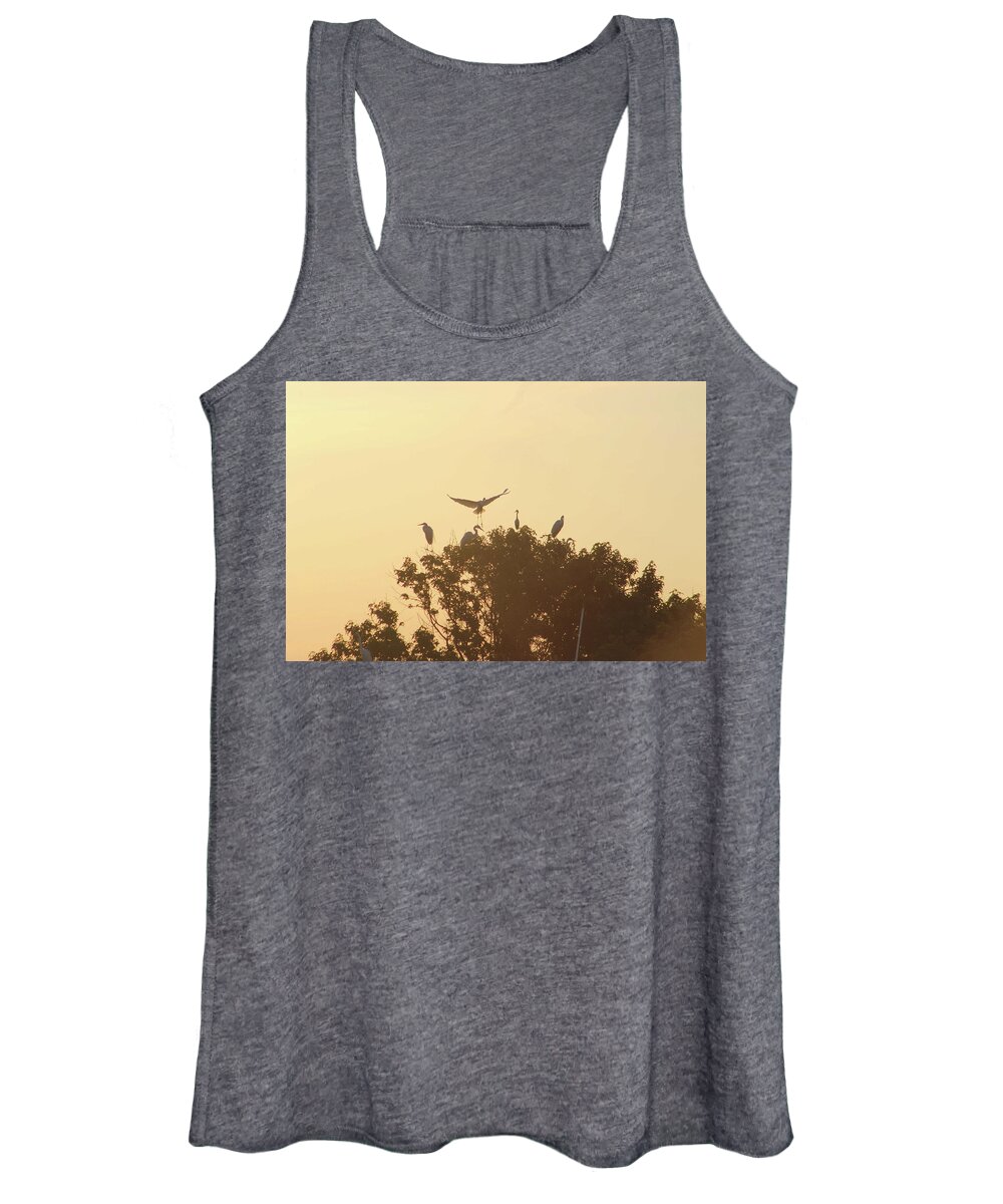 Animals Women's Tank Top featuring the photograph Great Egret Joining Friends by Robert Banach