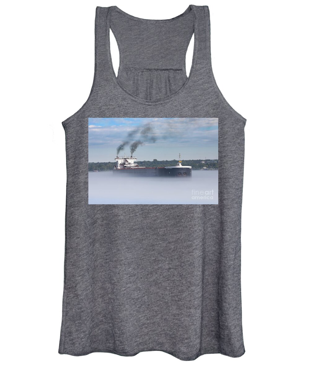 Great Lake Freighter Women's Tank Top featuring the photograph Great Lake Freighter American Integrity -0955 by Norris Seward