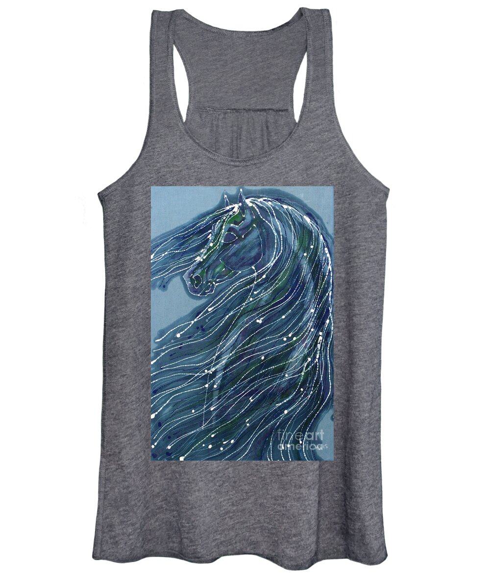 Horse Women's Tank Top featuring the tapestry - textile Green Horse with Flying Mane by Carol Law Conklin