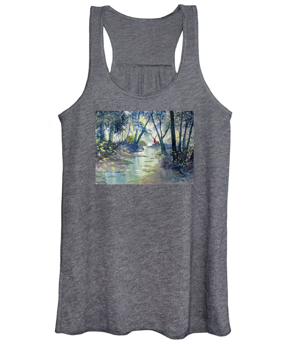 Glenn Marshall Yorkshire Artist Women's Tank Top featuring the painting Guardian O'The Glade by Glenn Marshall